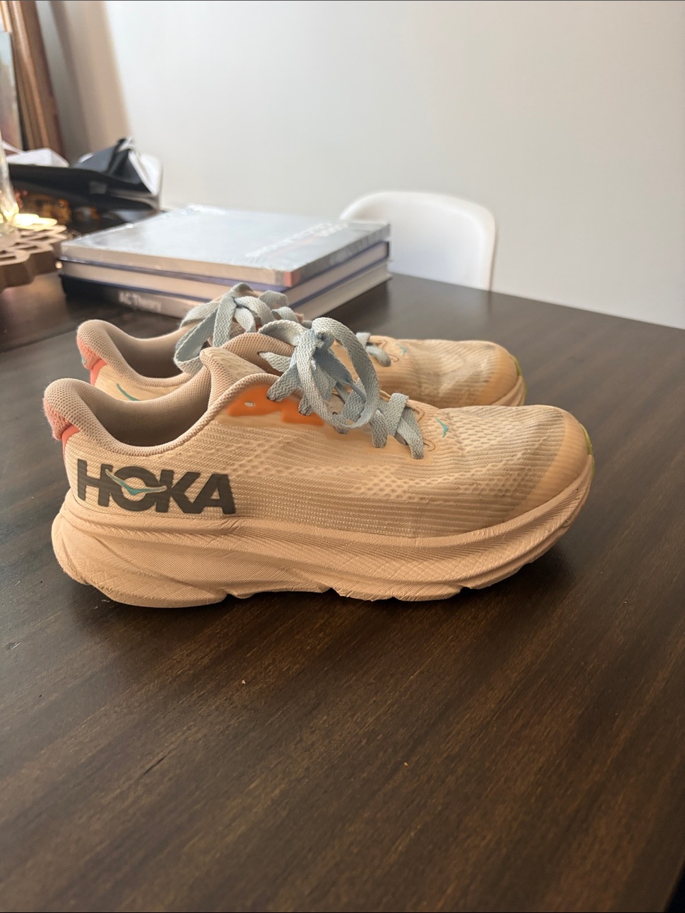Hoka Kids Running Sneakers in Peach with Light Blue Accents